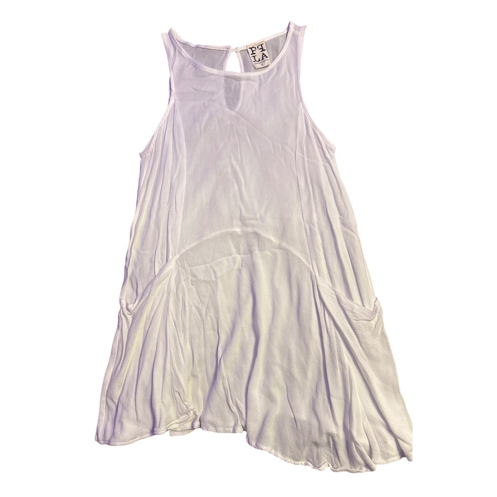 PPLA White Sleeveless Swing Tunic Tank Top Pockets Keyhole Back, Size S